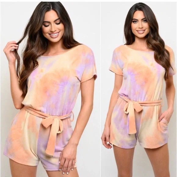 🎉LAST ONE🎉Soft coral purple tie dye women’s romper - Picture 1 of 4